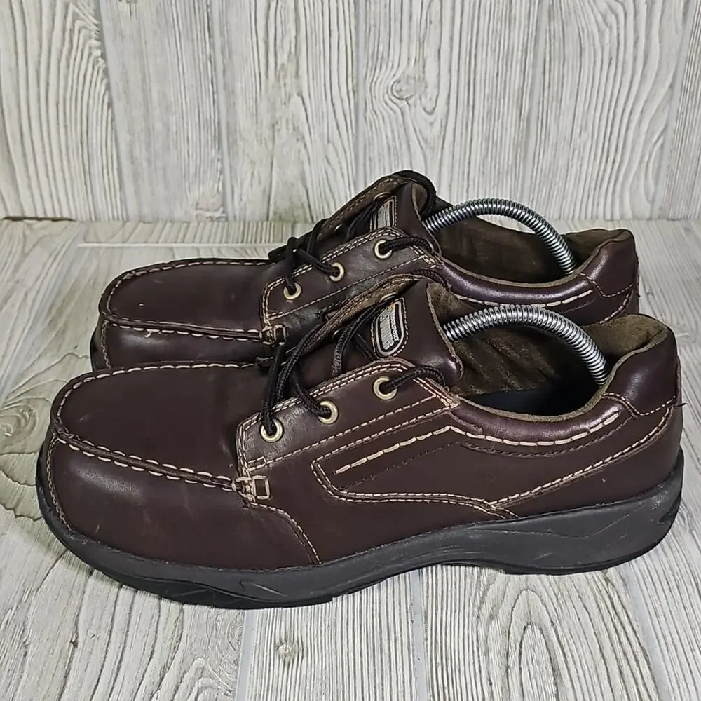 Rockport Works Lace Up Sailing Club Steel Toe Work Shoes Brown Leather Mens 10.5